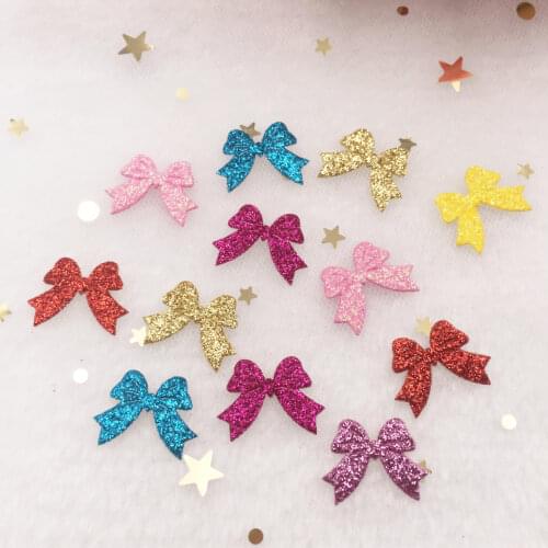 100pcs mixed Glitter Leather Padded Paillette Bow Applique Patches Wedding DIY Hair Clip Accessories Craft Supplies SE153*2