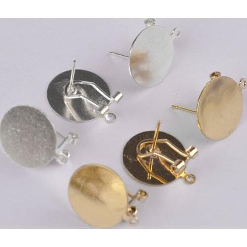 100pcs Silver/KC Gold Tone Metal 15mm Glue Pad Earring Clips with Pin Ear Clips Bezel Blank Earring Base Earring Findings