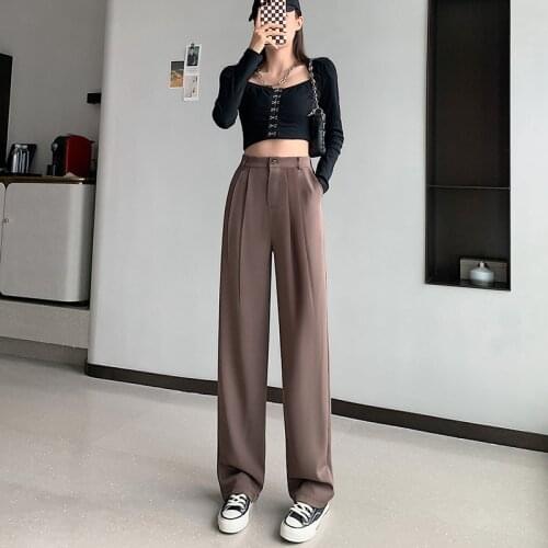 Fashion summer pants 2021 high waist loose ladies white suit pants office casual wide-leg pants black gray thin straight pants