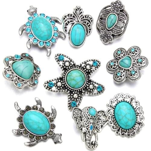 5Pcs/lot 18mm Big Starfish Turtle Rhinestone Snap Button For Bracelet Fashion DIY Jewelry For Charm Bracelets Watches Women