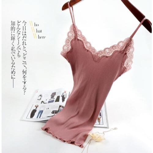 7 Colors 30% Cotton 70% Nature Silk Ladies Fashion Lace Vest Slim Sexy Elegant Camisoles High Elastic Bottoming Female Tanks