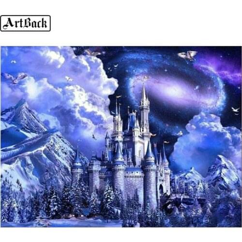 New 5d diy diamond painting castle landscape full square / round drill 3d diamond embroidery purple night mosaic sticker