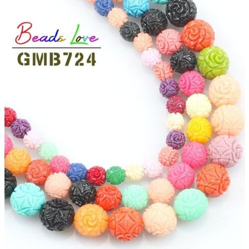 20pcs 6 8 10mm Mixed Coral Ball Stone Beads Carved Flower Round Beads for Jewelry Making Diy Earring Bracelet Necklace Wholesale