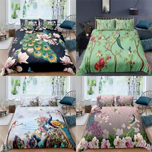 Home Textile Luxury 3D Peacock Print 2/3Pcs Comfortable Duvet Cover Pillowcase Bedding Sets Queen and King EU/US/AU Size