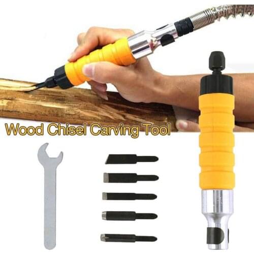 1PC Electric Chisel Tool Wood Chisel Carving Set Furniture Engraving Woodworking Wrench Wood Knife Carving Tool +5 Carving Tips