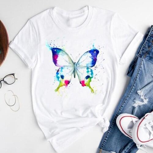 Women Graphic Watercolor Butterfly 90s Cute Fashion Print Ladies Short Sleeve Summer Female Clothes Tops Tees Tshirt T-Shirt