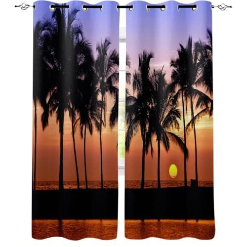 Coconut Tree Sunset The Scenery Window Curtains Home Decor Kitchen Draperies Window Curtain Living Room Curtains for Bedroom