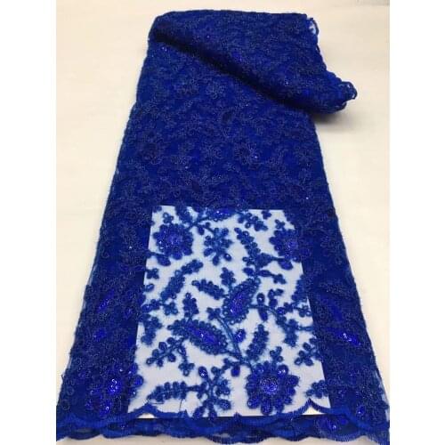 Royal blue French Lace Fabric 2021 High Quality 5 Yards Nigerian Lace Fabric African Tulle Lace Fabric For Party Dress