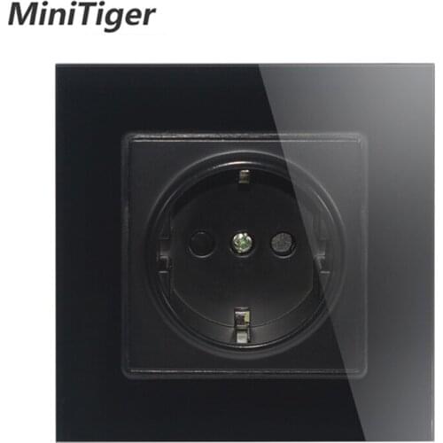 MiniTiger Wall Crystal Glass Panel Power Socket Plug Grounded, 16A EU Standard Electrical Outlet 86mm * 86mm