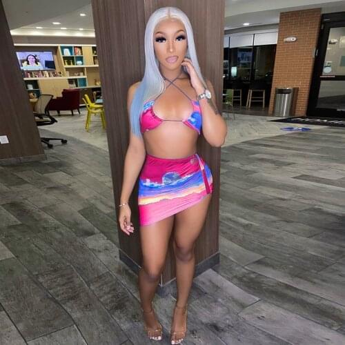 Fashion sexy trendy womens spring and summer styles Printed bikini halterneck swimwear