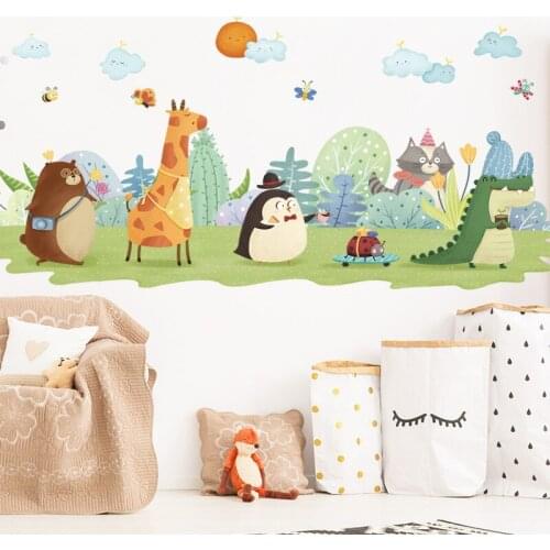 Cartoon Animals Wall Stickers for Kids Room Nursery Baby Bedroom Wall Decoration DIY Vinyl Art Wall Decals Wallpaper