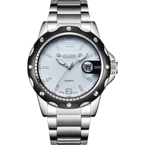 BIDEN Business Men Watch Luxury Fashion Quartz Wristwatch Male Stainless Steel Strap Gradient Blue Waterproof Calendar Watch