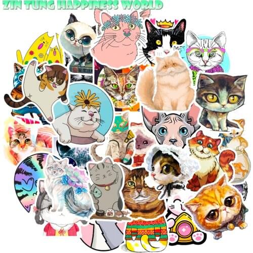 50 Pcs Cute Colorful Cartoon Cat Stickers Lovely Decals Animal Stickers for Guitar Car Laptop Suitcase Fridge Bicycle DIY Toys