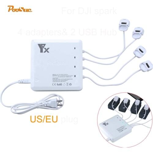 NEW fast charging 6 output Charger with 2 USB Ports and 4 adapters Charge charger for DJI Spark battery and remote control
