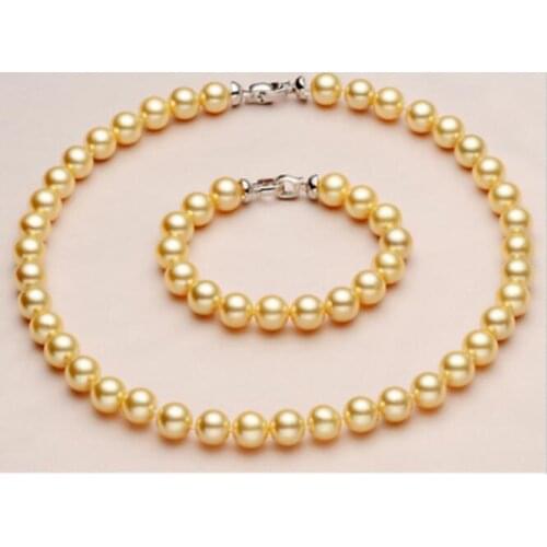 Charming 9-10mm round pearl necklace 18" bracelet 8" set