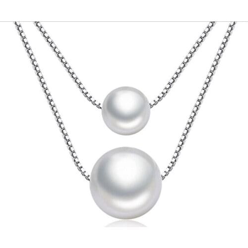 KOFSAC New Fashion 925 Silver Chain Necklace Jewelry Simple Double Layer Pearl Black Bead Pendant Necklace For Women Party Gifts