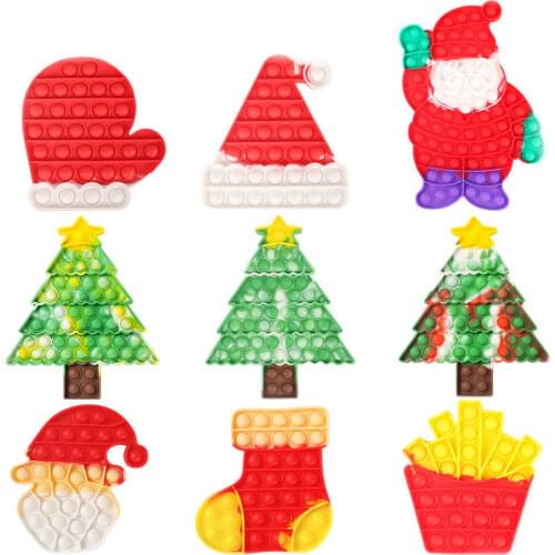 Christmas Stocking Tree Socking Glove Hat Santa Claus Shape Push Pop Bubble Game Poping Sound Silicon Popper Dimple Fidget Toys