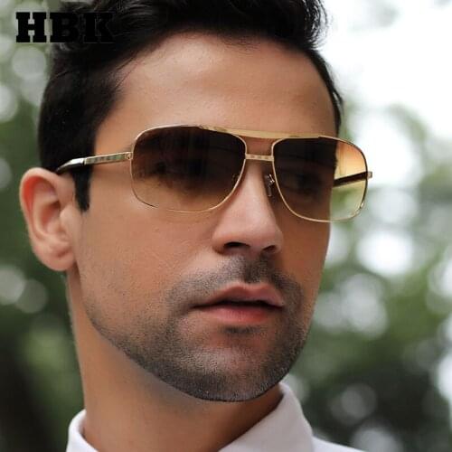 HBK Classic Square Sunglasses Men 2021 Luxury Brand Designer Vintage Sun Glasses For Male Shades Gold Eyewear Lense De Sol UV400