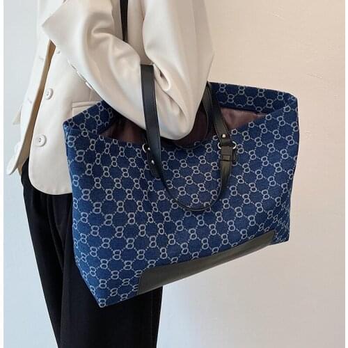 Large Capacity Shoulder Bags for Women 2021 Fashion Designer Jacquard Fabric Handbags Ladies Simple Big Vintage Tote Bag New Sac