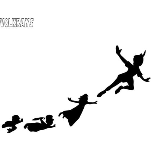 Volkrays Fashion Car Sticker Peter Pan & Gang Flying Accessories Reflective Waterproof Vinyl Decal Black/Silver,9cm*16cm