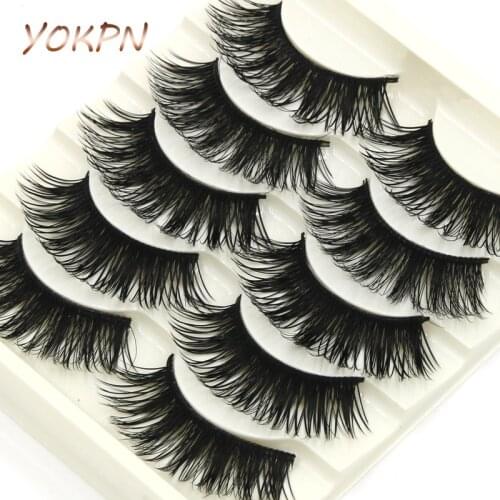 YOKPN New Fashion Makeup Lashes Thick False Eyelashes 1 box 5 pairs Cotton Terrier Cross Thick Fake Eyelashes