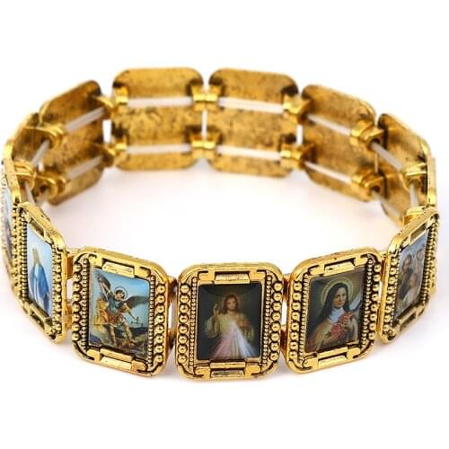 Jewelry 2021 Trend Catholic Saint Images Jesus Bracelet Virgin Mary Cross Exquisite Picture Bracelet Wholesale Zinc Alloy NEW