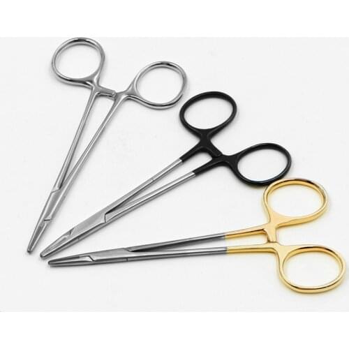 Gold handle insert needle holder cosmetic plastic double eyelid surgery stainless steel needle holder hand surgical needle clipp