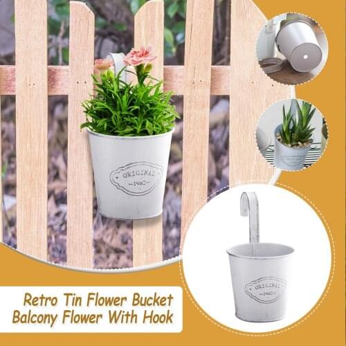1/2/3pcs Hanging Flower Pots & Planters Hook Detachable Small Flower Pot Tin Flower Bucket Mini Balcony Buckets Iron Art Decor