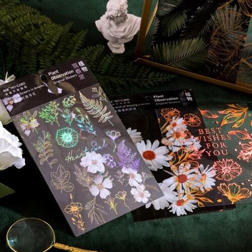 1packs kawaii Stationery Sticker Hot Stamping PVC Paper Plant Cute Cartoon Decoration Scrapbooking Stickers Stationery