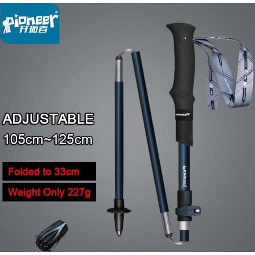 PIONEER 2Pcs 5-Section collapsible trekking pole Lightweight Portable hiking Walking Sticks Canes Carbon Fibre + Aluminum alloy