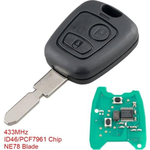 2 Buttons 433Mhz Car Remote Key with ID46 / PCF7961 Chip and NE78 Blade Fit for Peugeot 406 407 408 607 Keyless Entry System
