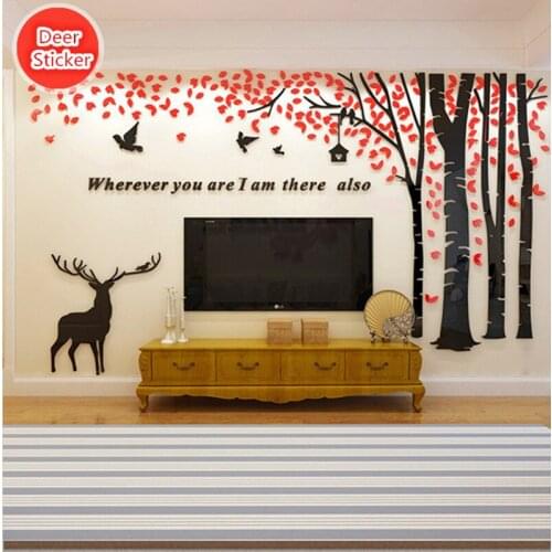 2 Pattern Multi-Pieces Tree Flower Deer Birds 3D Acrylic Decoration Wall Sticker DIY Wall Poster Home Decor Bedroom Wallstick