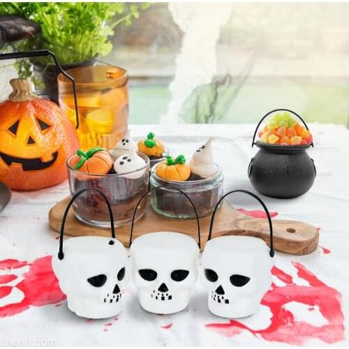 5pcs/lot Halloween White Skull Black Witch Plastic Candy Bucket Jar Trick Or Treat Halloween Party Decorations Props For Kids