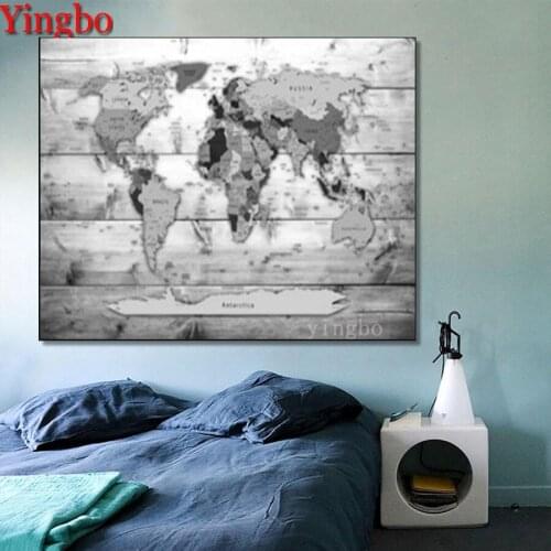 5D DIY Diamond Painting Cross Stitch kit World map retro wooden board Diamond Embroidery Full Drill Square Rhinestones Mosaic