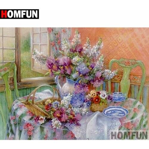 HOMFUN Full Square/Round Drill 5D DIY Diamond Painting "Flower painting" 3D Diamond Embroidery Cross Stitch Home Decor A20136