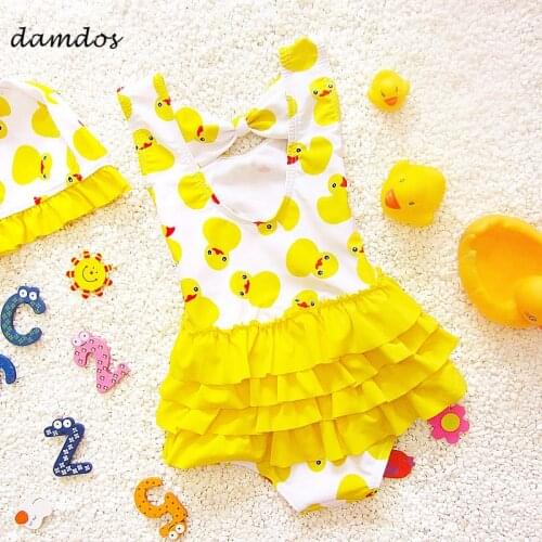 Bikini 2019 Kid Swimwear Baby Girls Swimsuit Swimming Biquini Yellow Duck Pattern Skirt Type Swimsuit One Pieces Bathing Suit