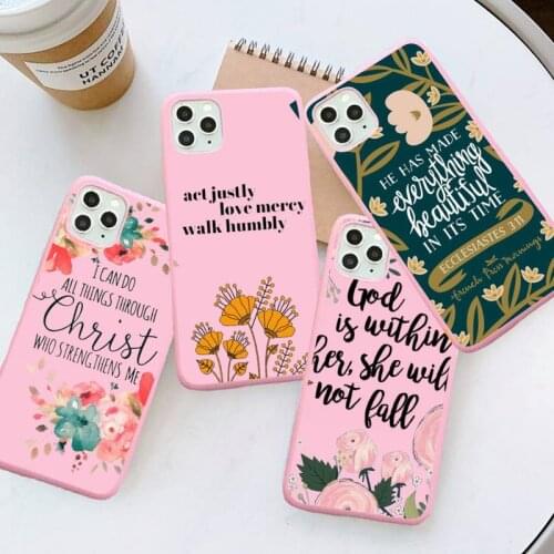 Jesus Bible Quotes Phone Case Pink Candy Color for iPhone 6 7 8 11 12 s mini pro X XS XR MAX Plus