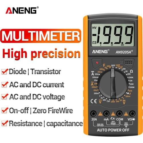 AN9205A AC DC Digital Multimeter Test Voltmeter Resistance Capacitance LCD Display 2000 counts Transistor Diode Meter Tester