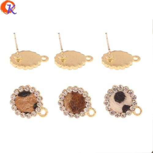 Cordial Design 50Pcs 12*15MM Jewelry Accessories/Hand Made/Coin Shape/Leopard Print Effect/DIY Findings/Rhinestone Earrings Stud