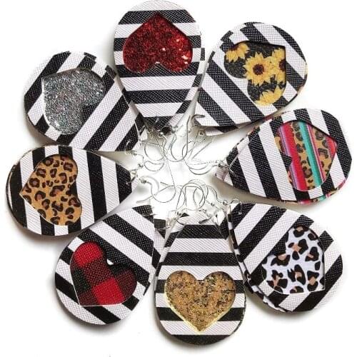 Double Layers Heart ShapeTeardrop PU Leather Earrings For Lightweight Leaf Petal Drop Earrings Valentines Day Gift