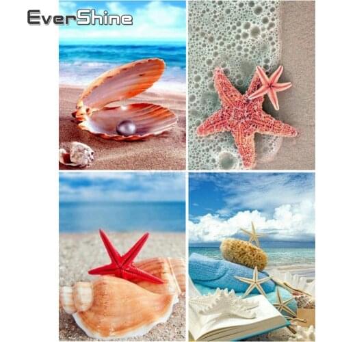 EverShine DIY 5D Diamond Embroidery Shell Picture Rhinestones Full Square Diamond Embroidery Seaside Cross Stitch Handwork Art