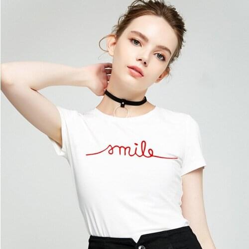 SDRawing keep smile print t shirt Graphic tees Women Clothing 2020 Summer Funny t shirts Harajuku Tumblr Hipster Ladies T-shirt