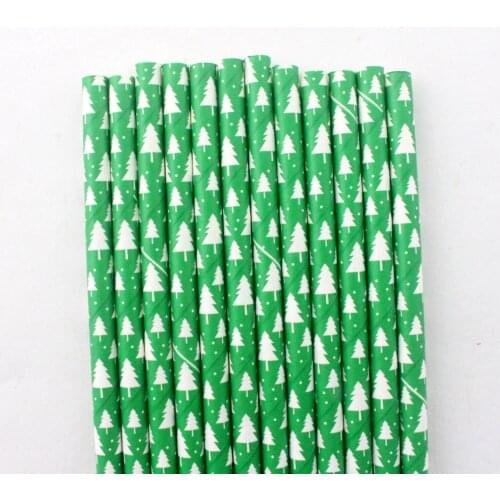Ipalmay 7.75 Inch Paper Drinking Straws Biodegradable Tree Snowflake Star Dot e Paper Straws Party Decoration Green / Red