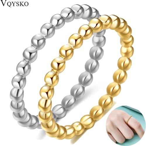 New Thin Beads Water Ripple Ring For Women Fashion Stainless Steel Minimalist Jewelry Simple Beaded Party Gift Rings Accessories