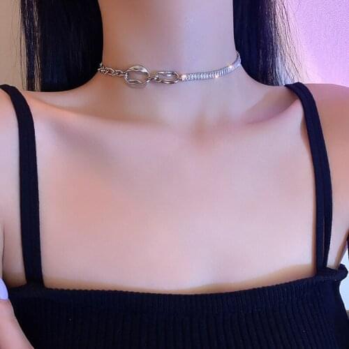 Korean Fashion Luxury Shining Zircon Stainless Steel Metal Choker Necklace for Women Girls Simple Geometric Clavicle Necklace