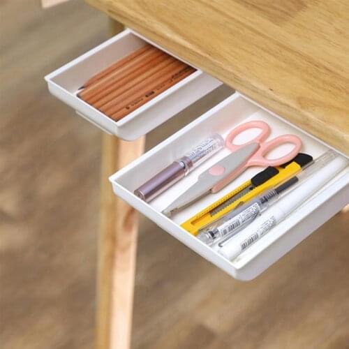 Creative Kitchen Desk Organizer Storage Box Sundries Stationery Bedroom Pen Holder Case Container Adhesive Drawer Under Table