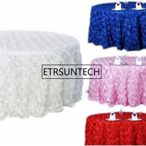 Decor Hotel Party Wedding 305cm Round Tablecloth 3D Rosette Embroidery Table Cloths Square Red White Gold Pink Blue Table Cover