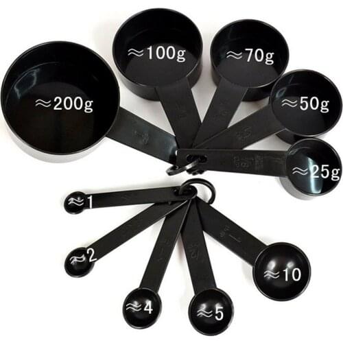 10 Pcs Set Spoon Black Plastic Measure Spoons Cutlery Dessert Baking Kitchen Tools GQ