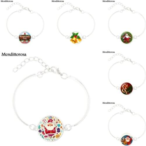 Mendittorosa 2017 New Arrival Glass Cabochon Bracelet Bangle Lovers Best Friendship Jewelry Santa Claus