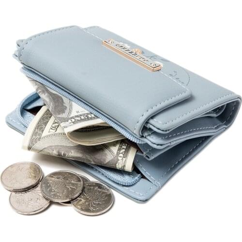 Fashion Short Leaves Printing Women Wallets Leather Metal Flower Decoration Female Letter Printing Zipper Hasp Coin Purses Cards